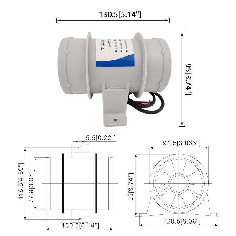 3 Zoll 12V Leiser Inline-Gebläse Inline-Kühlventilator Marine Bilgenlüfter für Wohnmobile Yachten Boote Luftzirkulation