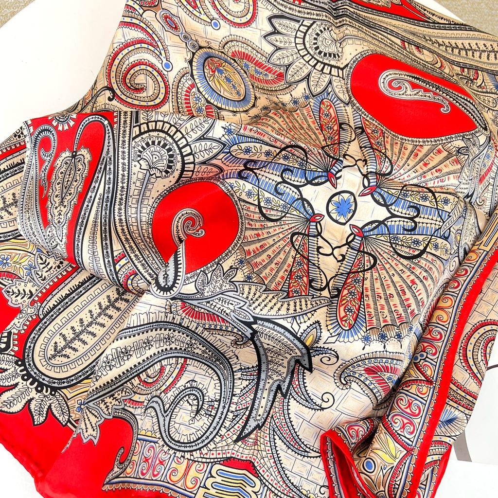 Beautiful And Atmospheric [Totem Red Waist Drum] Mulberry Silk Square Scarf Silk Scarf Shawl Woman