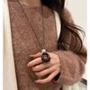 Leather Rope Geometric Pendant Necklace Adjustable Length Sweater Chain  Women