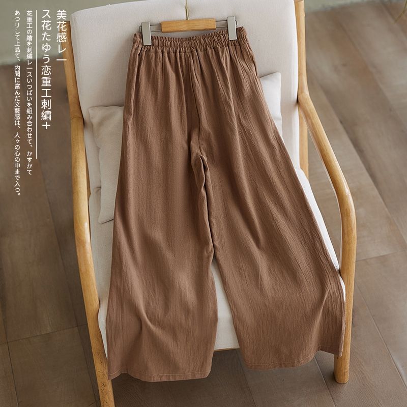 Pantaloni Larghi in Cotone e Lino da Donna per Estate e Autunno Vita Elastica Gamba Dritta Larghi Nascondono i Difetti Pantaloni Casual