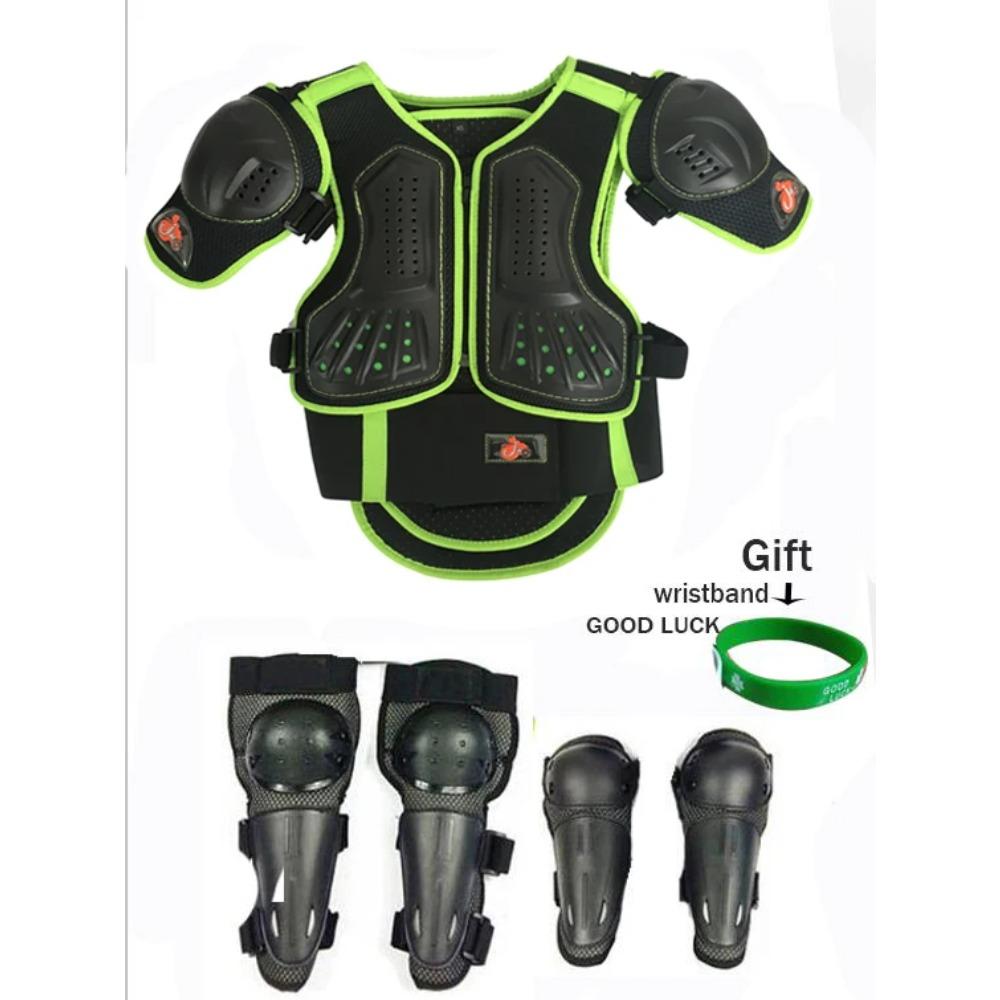 Kids Motocross Body Armor Vest with Gift Chest Back Knee Elbow Guard for Children 0.8-1.6M Baby Youth Protection