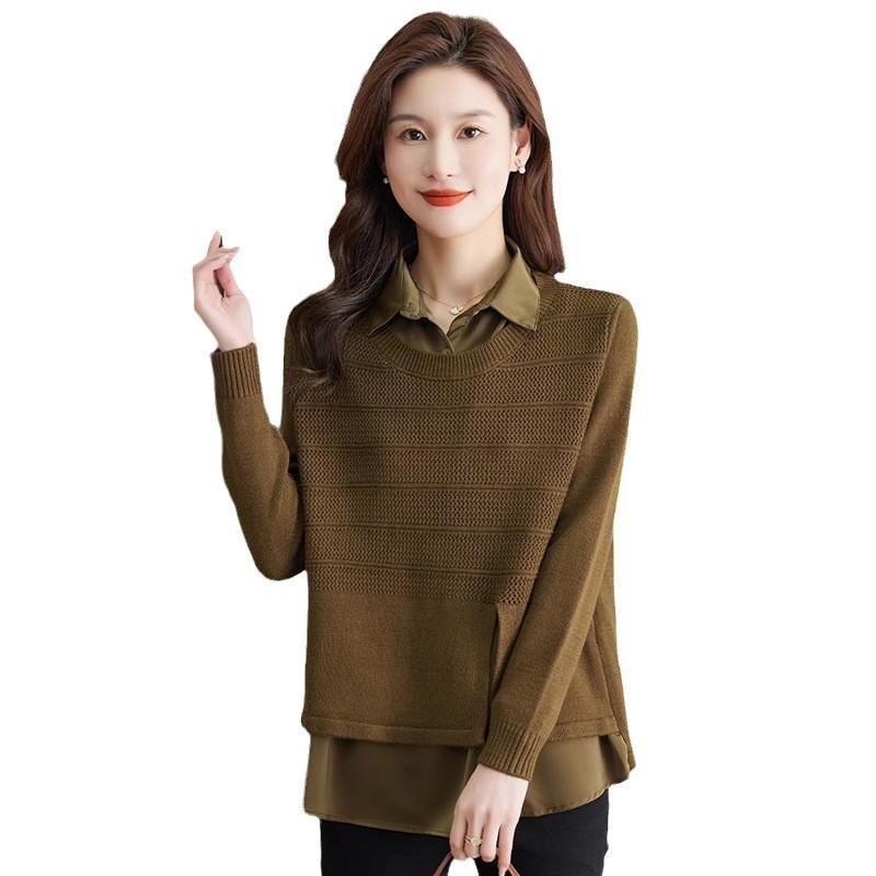 Korean Fake Two-piece Shirt Knitted Women's Spring Autumn Fashion Loose Sweater Bottoming Shirt Female Knitwear Tops