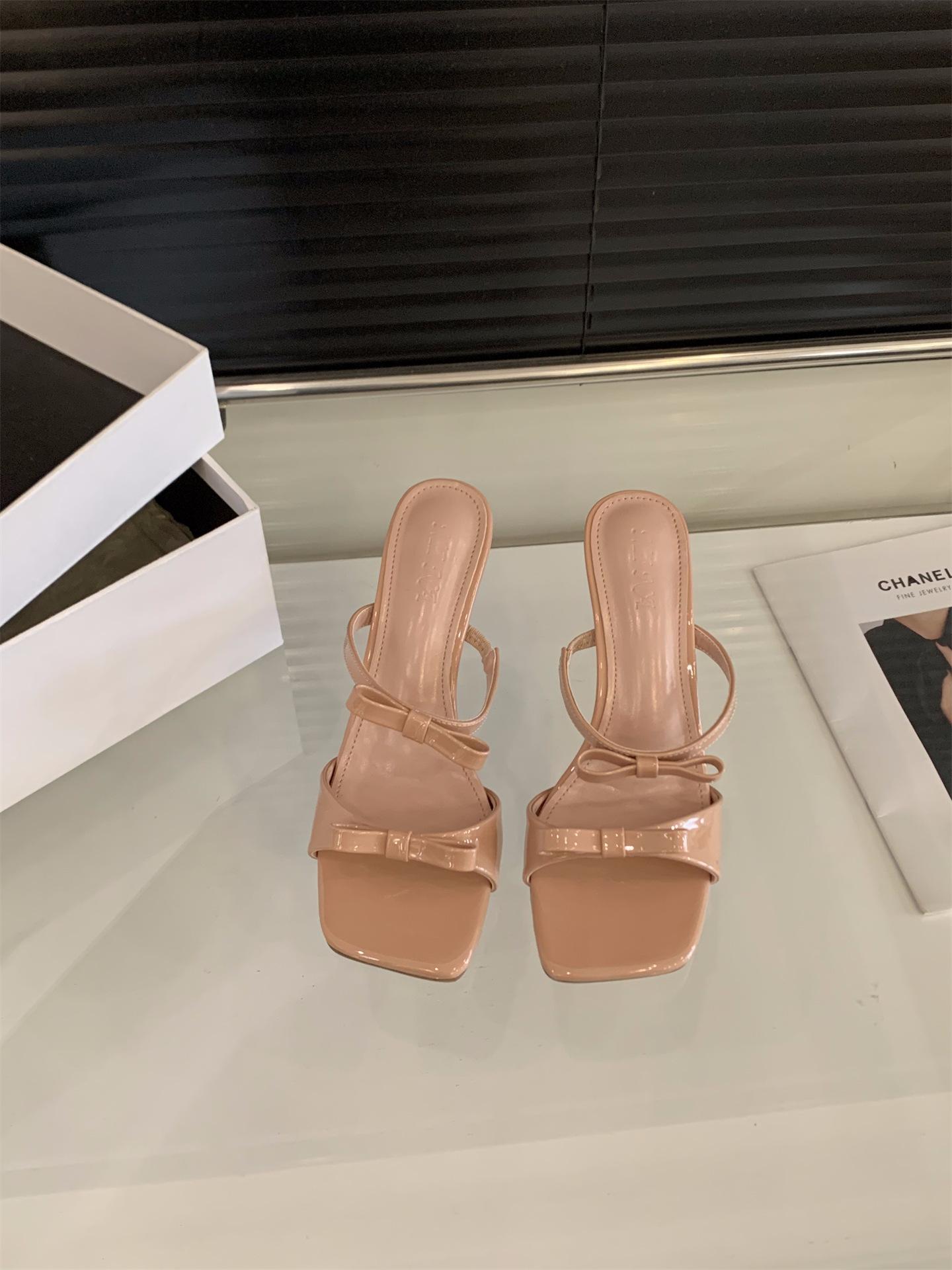 

Black high heels bow slippers women s shoes wear 2025 new summer with skirt strappy sandals 39 телесный