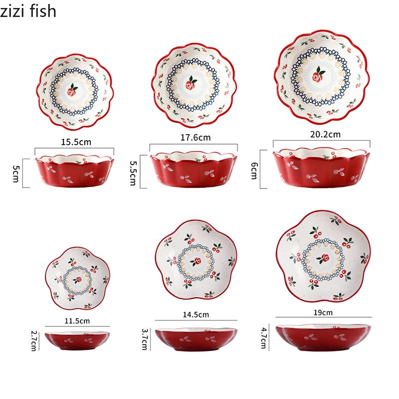 Wiśniowa ceramiczna miska retro miska na warzywa sałatkowa miska na owoce miseczki na jajka na parze miseczki na deser przekąski restauracyjna ceramiczna zastawa stołowa