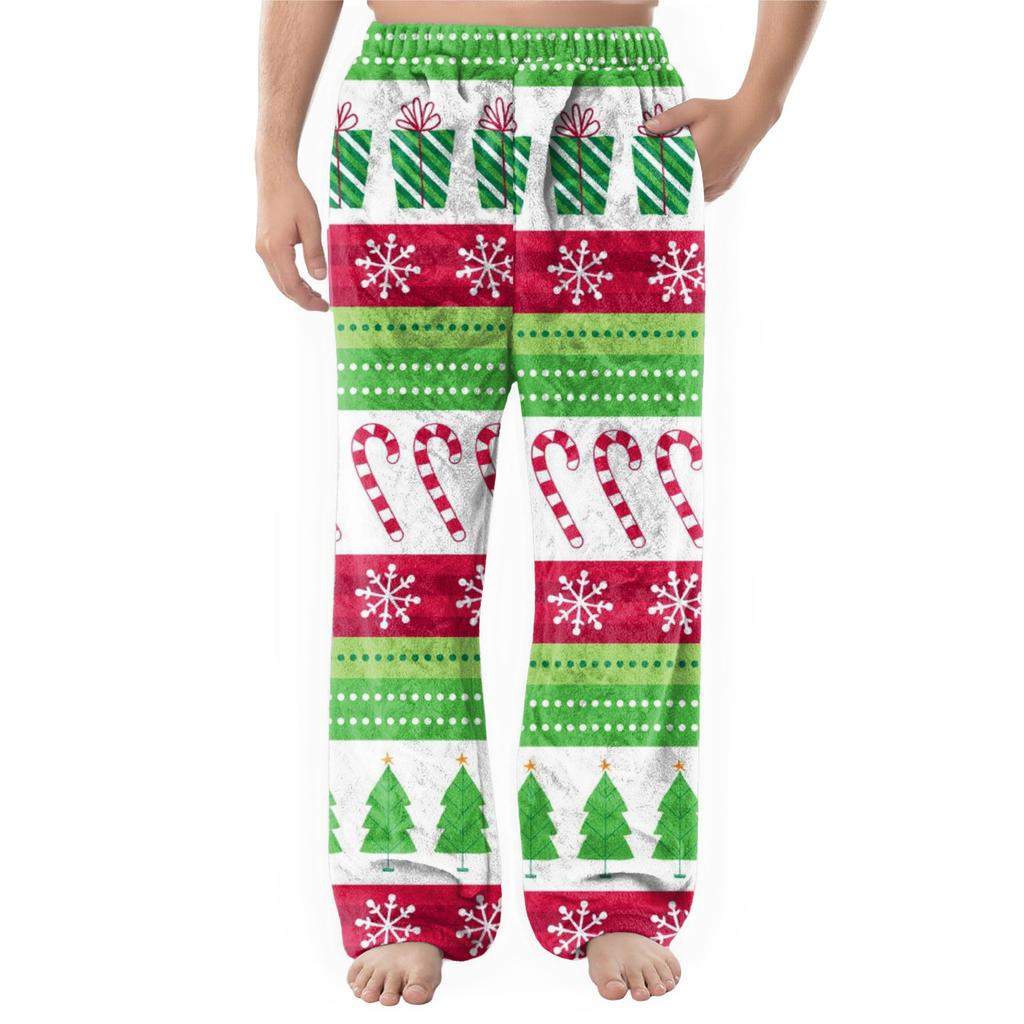 Men's Flannel Pocket Casual Pants, Printed Pocket Casual Pants, Home Sleeping Pants