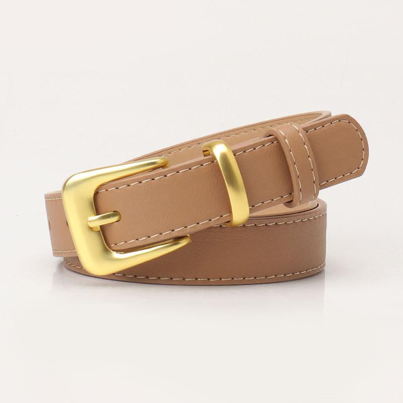 Womens Fashion Faux Leather Belt With Metal Pin Buckle High End No Pattern Waistband For Office