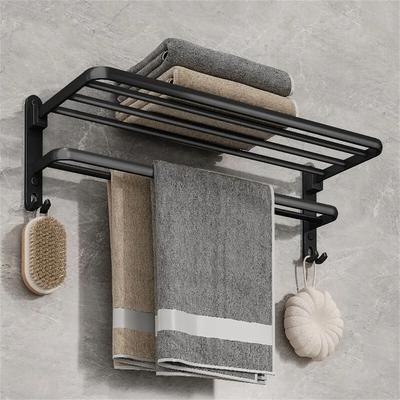 Wall-Mounted Bathroom Black Storage Rack Foldable Hook Towel Rack Bathroom Storage Belongs To Bathroom Facilities