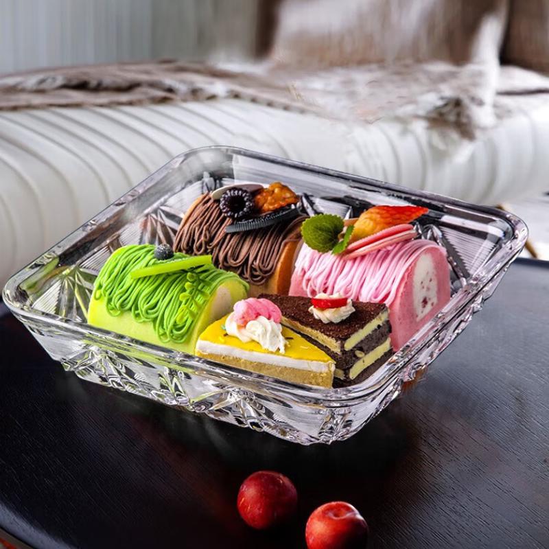 Flavens Frosted Carved Square Glass Fruit Plate