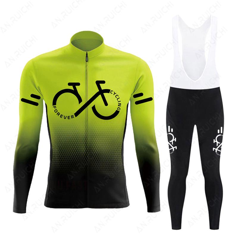 Fluorescent Color  Long Sleeve Cycling Clothing MTB Bike Uniform Maillot Ropa Ciclismo Men Bicycle Wear 2026 Autumn Breathable Cycling Suit Set