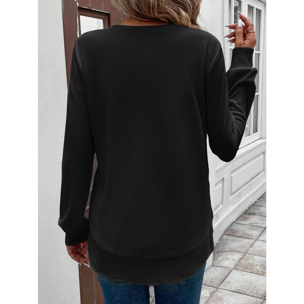 Autumn and Winter New Loose Temperament Fashionable Women's Clothing Solid Color Round Neck Long Sleeved Sweatshirt
