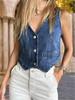 Women's Denim Vest Sleeveless V Neck Button Down Jean Waistcoat Y2K Crop Top