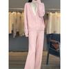 Autumn/Winter 2025 Women's Pure Wool Round Neck Two-Piece Set: Knit Top & High-Waisted Wide-Leg Pants