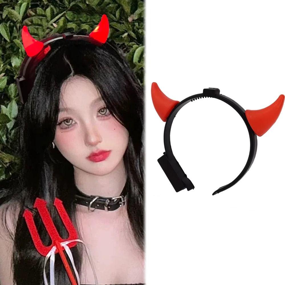Red LED Light Horn Headband Bull Horns Red Glowing Headband Devil Hair Hoop  Cosplay Costume