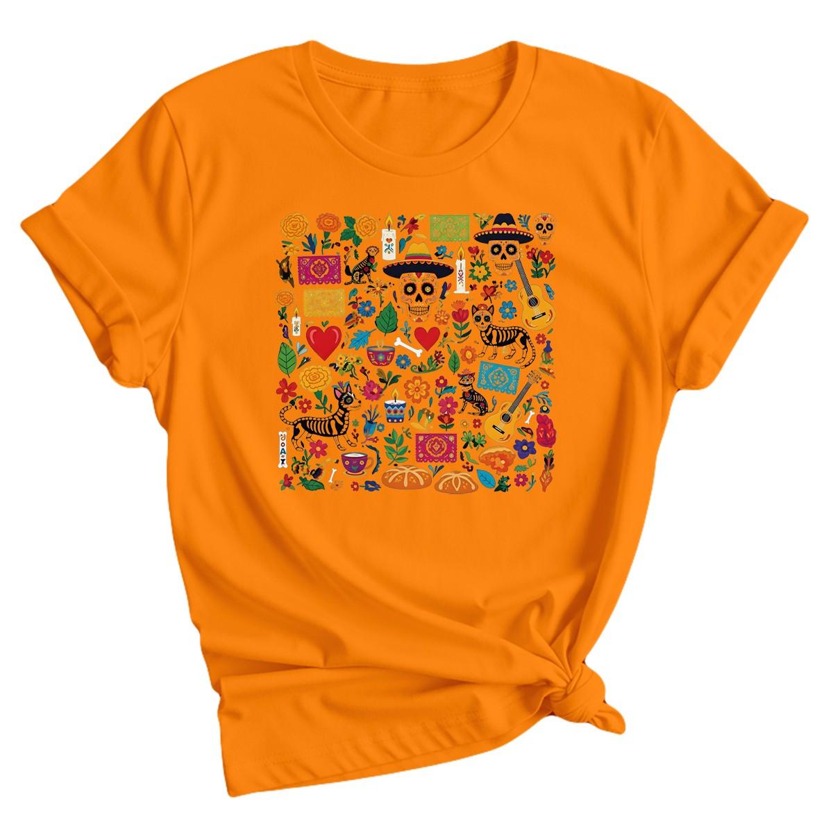 

Day Of The Dead 100% Cotton T-shirt Mens Tees Top Mexican Art Skull Dia De Los Muertos Graphic Women Tee M
