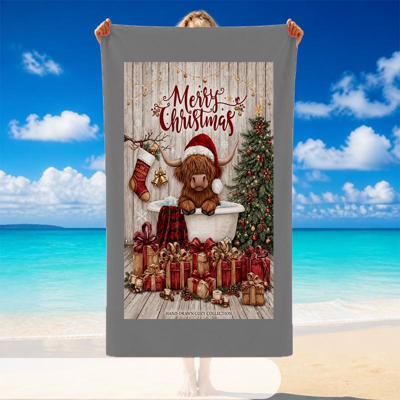 Christmas Printed Beach Towel Soft Quick Dry For Indoor Outdoor Home Use Holiday Gift