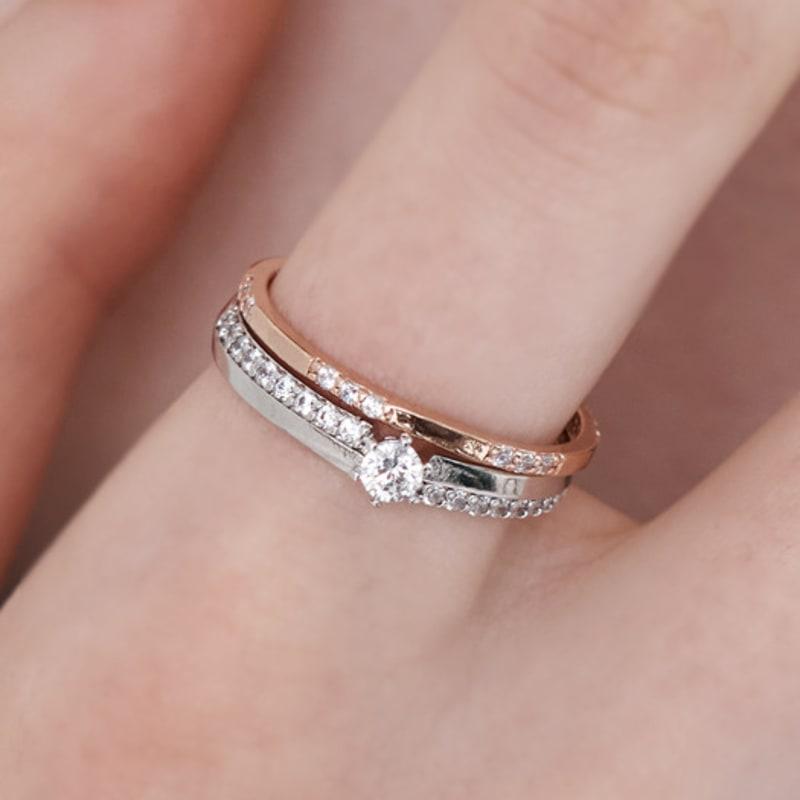 ELLE Jewelry Solitaire Combo Layered Ring (2 Pieces) ELBRWR144