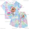 Crying Babies T-shirt Set Children Summer Clothing Girl Cartoon Anime Short Sleeve Sets Leisure Kawaii Clothes Kid Cute Tee Gift