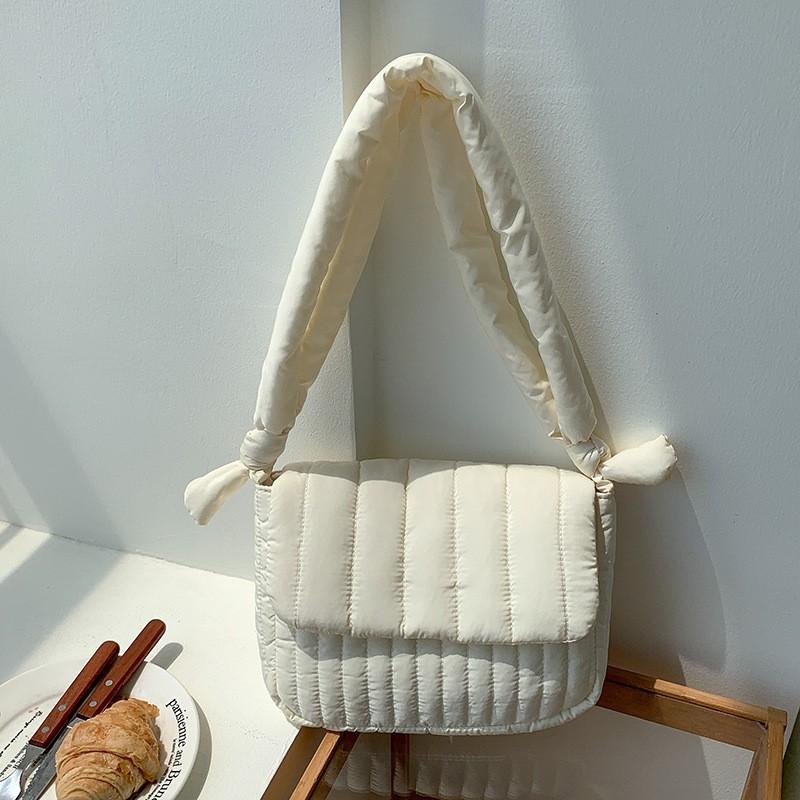 

New Space Cotton Bubble Bag Soft Glutinous Large Capacity Cap Shoulder Light Solid Color Knot Casual Cross-body белый