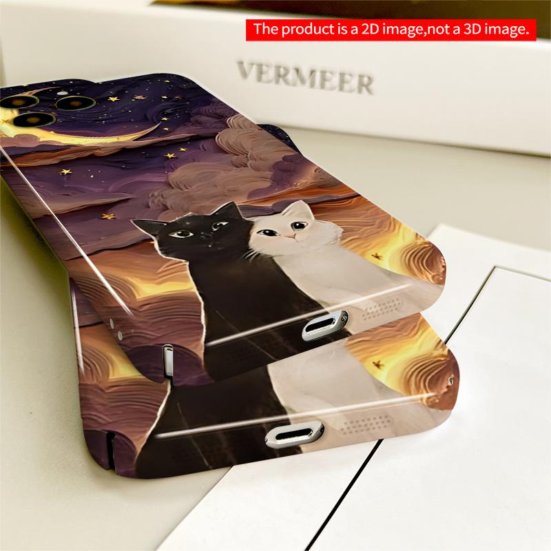 2DFlat Moonlit Cats Sky Canvas All Inclusive Film Hard iPhone Case, Compatible with iPhone 18 Pro Max 17 16 15 14 13 12 11