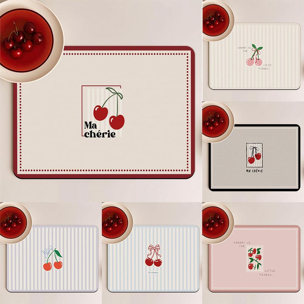 Cute Cherry Super Absorbent Dish Drying Mat for Kitchen Tableware Table Placemat Drain Pads Drainer Rug Drink Holder Washable