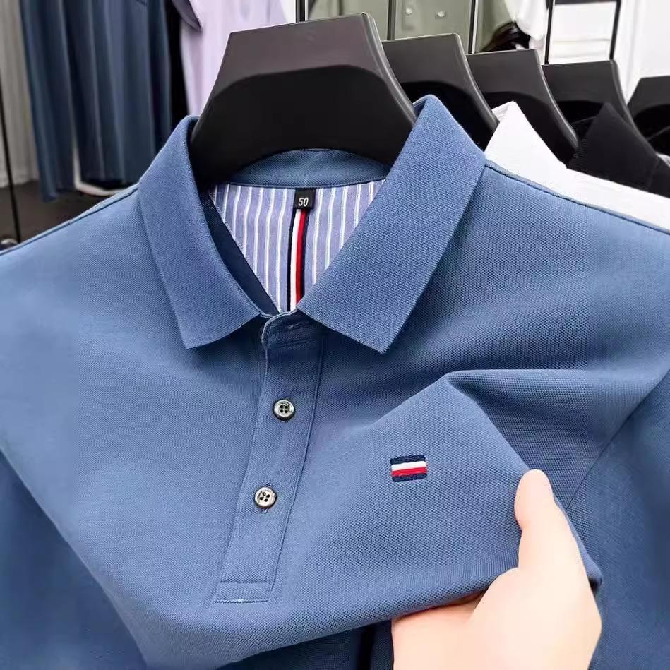 Męskie letnie polo casual 2024 z kołnierzykiem typu turn-down - koszulka z krótkim rękawem