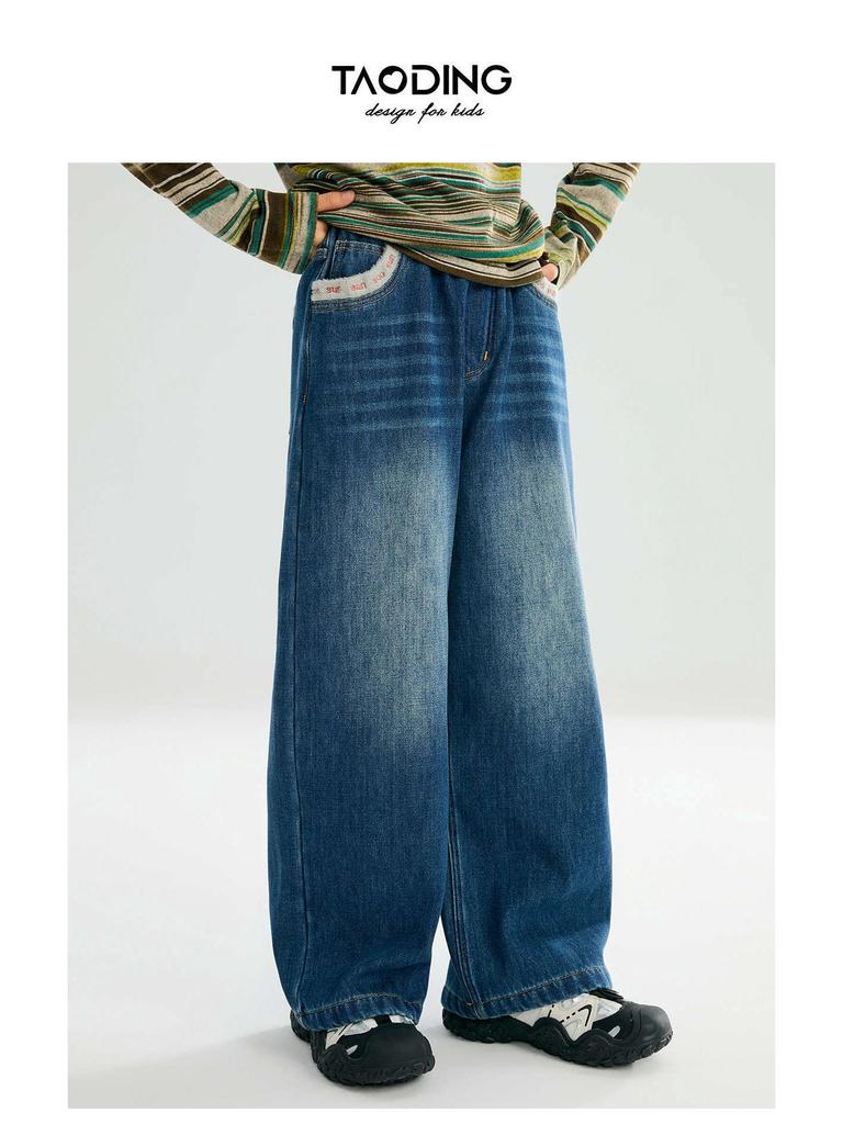 Jean large doublé polaire pour fille Tao Town: Pantalon ample à jambes droites tendance pour l'automne/hiver