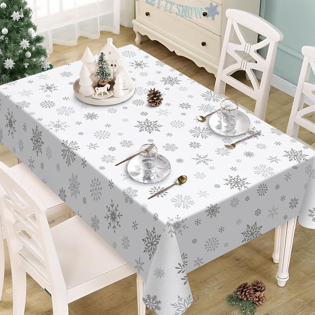 Christmas White Snowflake Waterproof Tablecloth Table Decor Winter Holiday Kitchen Dining Tablecloth Christmas Decorations