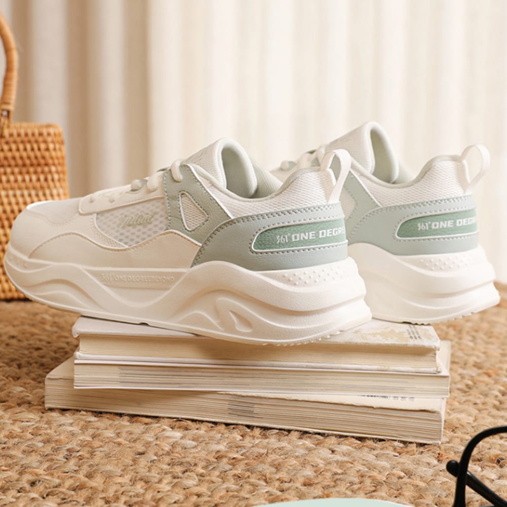 361 Cushioning Breathable Slip Resistant Low top Casual Sprint Running Shoes Women's White Green 682526712F-3