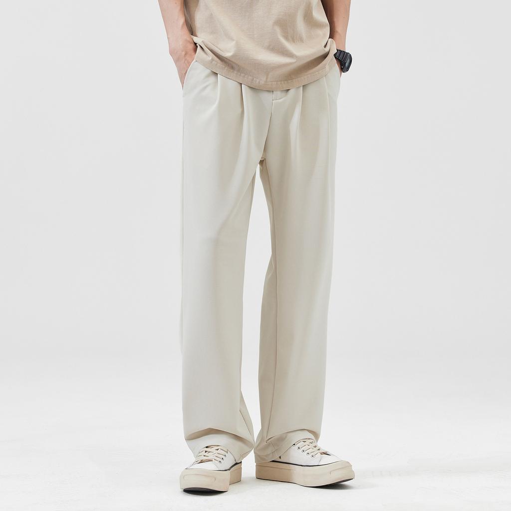 Solid Color Simple and Versatile Anti-wrinkle Drape Knitted Pants Men's Daily Commuting Loose Wide-leg Straight Casual Pants