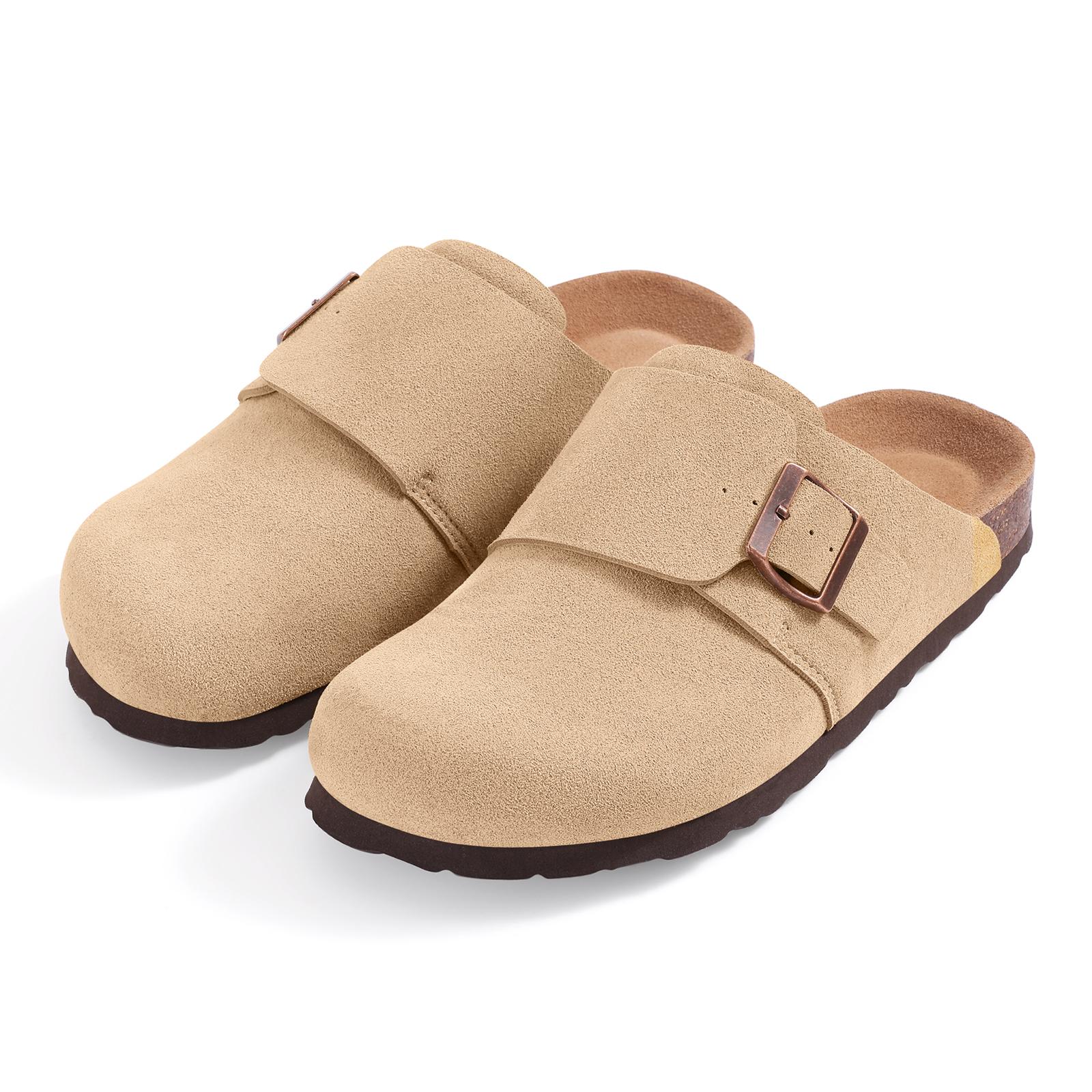 

Fashion Crestar Cow Suede Mules Slippers For Women New Flat Cork Clogs Potato Shoes With Djustable Buckle Summer Unisex Casual Slippers 36 абрикосовый