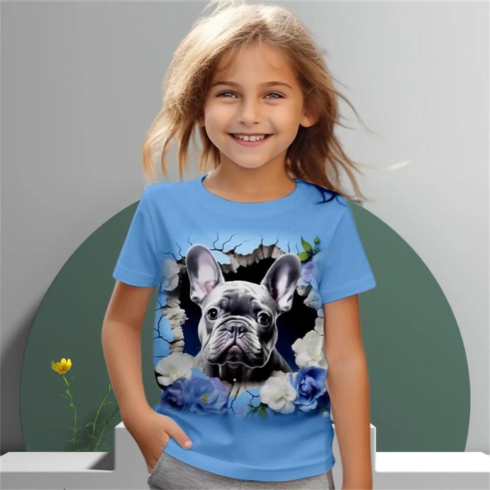 Creative Dog Children's T-Shirt Boy Summer Fashion Top Shirts Short Sleeve Novelty Round Neck T-Shirts Junior Girls' Clothing