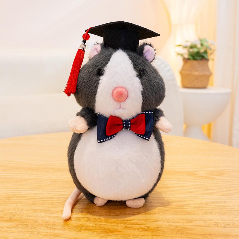 Hamster Docteur Debout 25cm Souris Fantaisie Poupée Jouet en Peluche Diplôme Peluche Animale Cartoon Bachelor Peluche Cadeau Souvenir 25cm