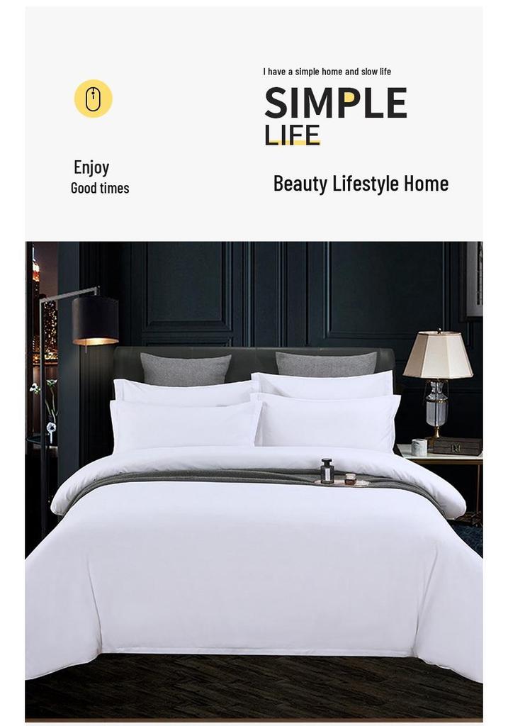Washed Cotton 4-Piece White Bedding Set for Hotels and Guesthouses, Fitted Sheet Style