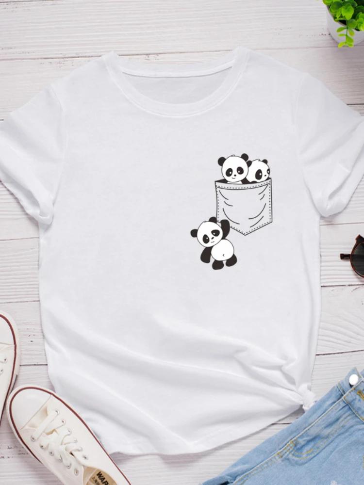 Dámské tričko s potiskem pandy a krátkým rukávem, volné, s výstřihem do V, dámské módní tričko s potiskem pandy a topy