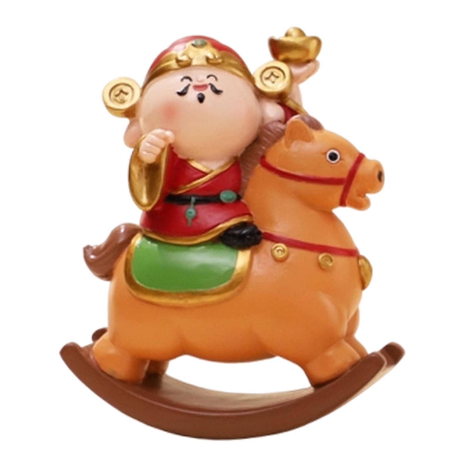 

God of Wealth Figurine Rocking Horse Resin Creative Small Sculpture God of Fortune Statue for Desk Cabinet Car Centerpiece Shelf