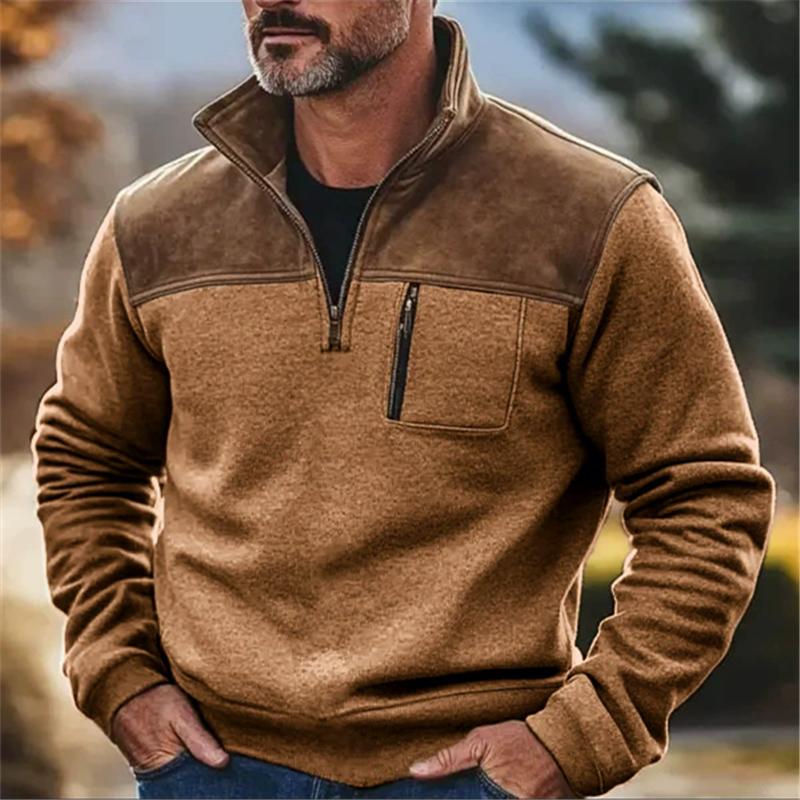 Herbst Winter Mode Herren Fleece Stehkragen Sweatshirt Vintage Patchwork Langarm Herrenbekleidung Männlicher Hoodie Streetwear