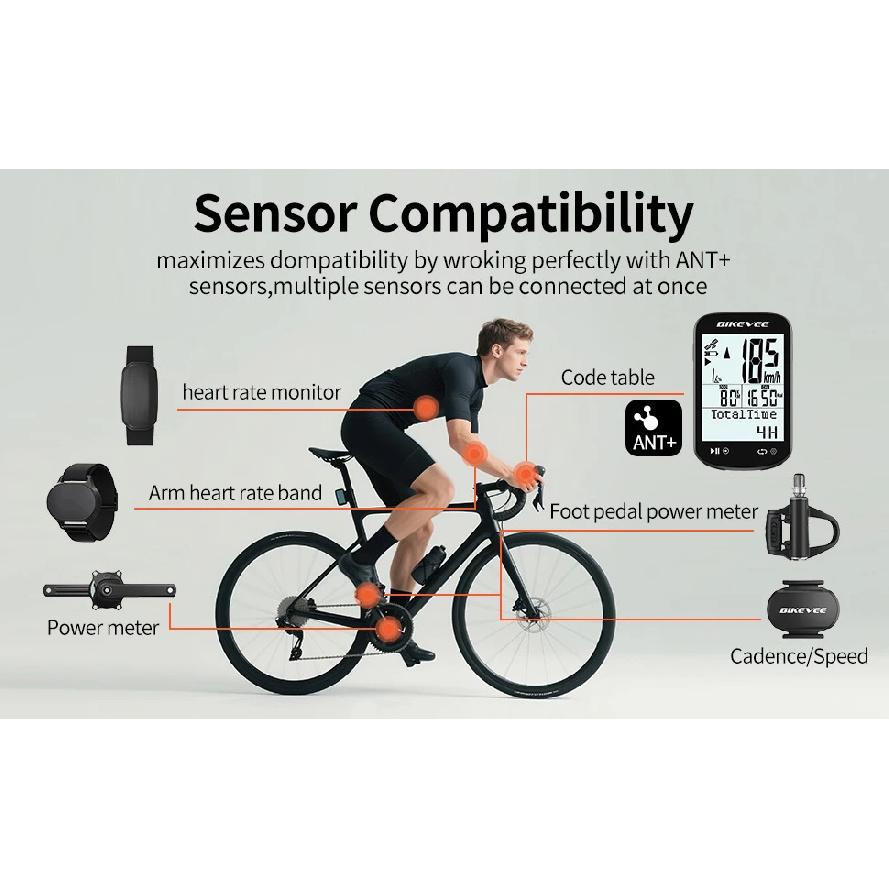 Neuester 2,6" 5,4 Bluetooth ANT+ Kabelloser GPS Fahrradcomputer Smartes Cycling Kilometerzähler Tacho Tracker mit Trittfrequenz-Geschwindigkeitssensor