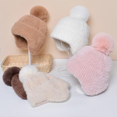 Sombreros de Otoño Invierno para Mujer Gorro de Punto Grueso Cálido Gorros Lisos para Señora Gorro con Orejeras para Esquí Femenino Gorro