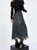 Retro Denim A-lijn Rok voor Dames Mode Franje Rand Hoge taille Midi Rok Koreaanse Stijl Kleding Lente Herfst