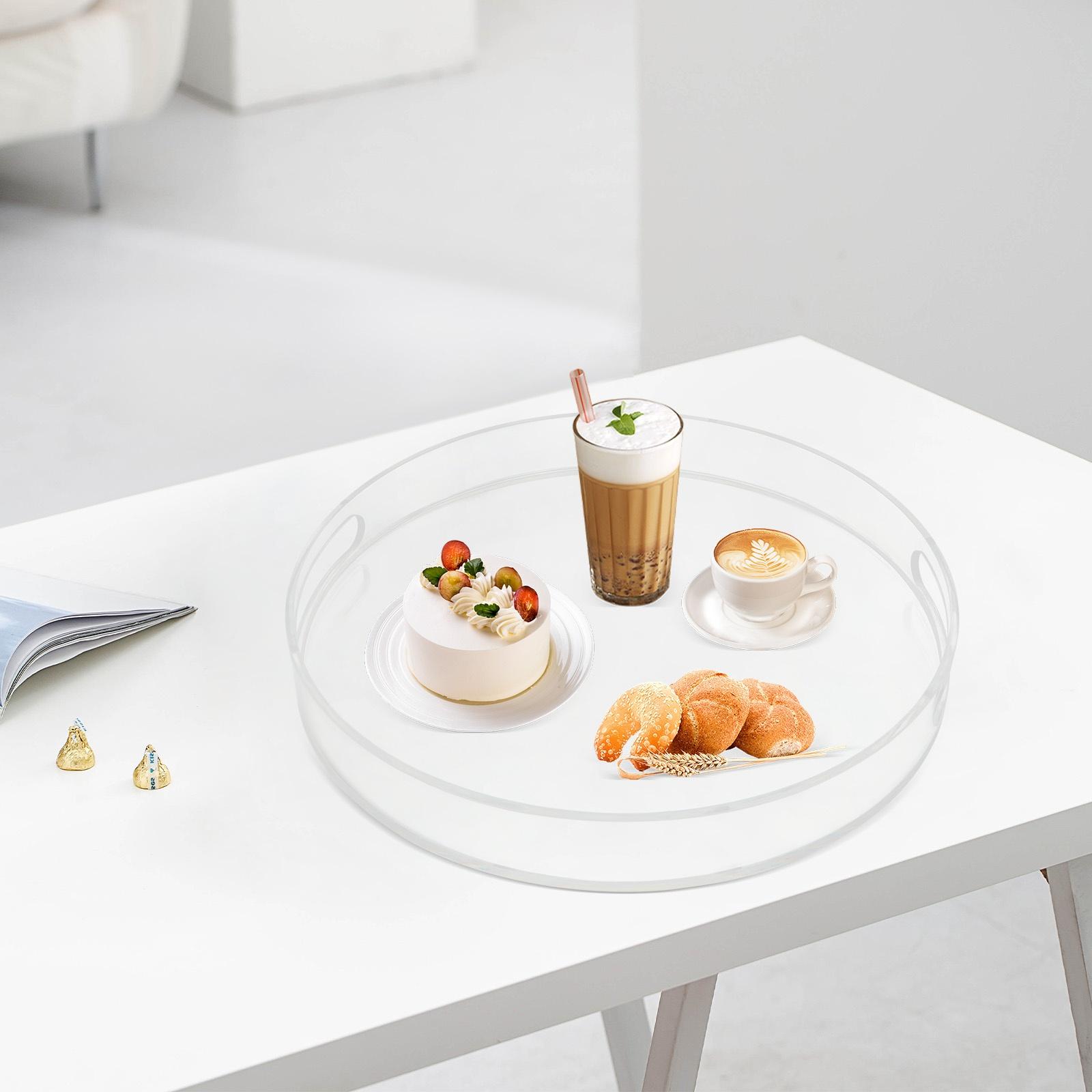 

Clear Polished Acrylic Round Serving Tray with Handles, Spill-Proof & Scratch-Resistant, Freestanding Display Tray for Kitchen чистый