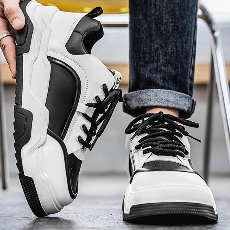 Fashion Mens Student Versatile Sneakers Trend Lace-up Soft Leather Casual Shoes Outdoor Lace-up Platform Vulcanized Shoes Zapatos Hombre