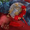 Vintage Decoration Prop For Bride Gold Red Bridesmaid Fan Bouquet Photography Ornaments Decor Craft
