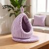 Plush Parrot Bed Hanging Nest Bed, Winter Striped Water Drop Shape Cozy Cave with Removable Cushion, Bird Cage Hammock for Budgerigar Cockatiel