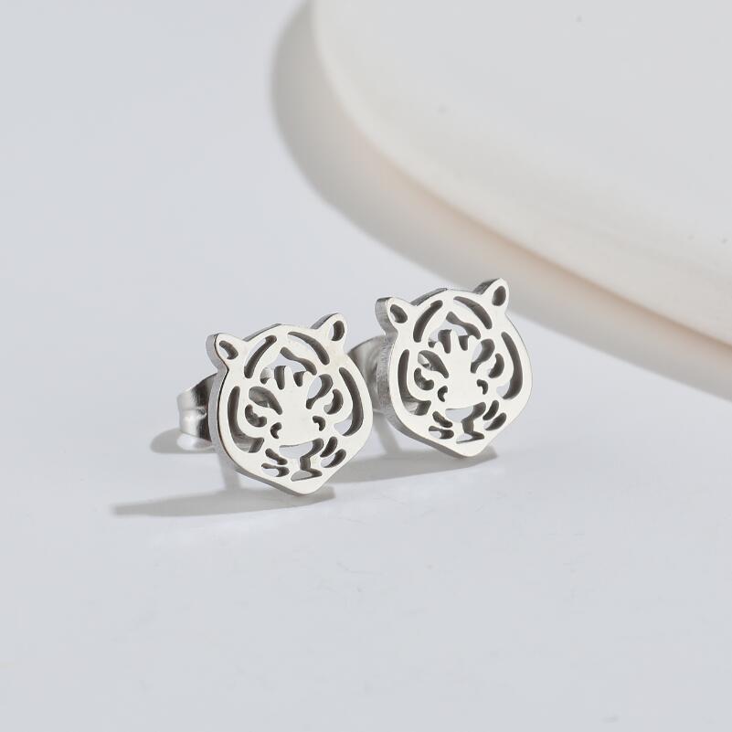 Versatile Animal Stud Earrings: European  American Style, Hollow Design, Cute Tiger