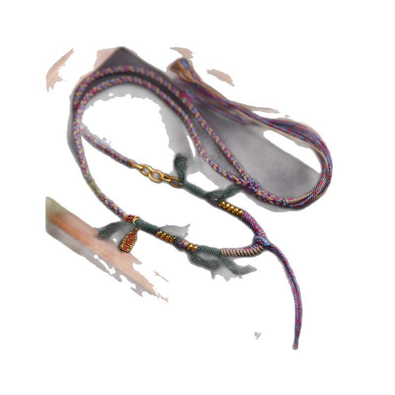 Colier cu șnur de bumbac țesut manual tibetan cu pandantiv cu mărgea Dzi - Șnur high-end în stil etnic
