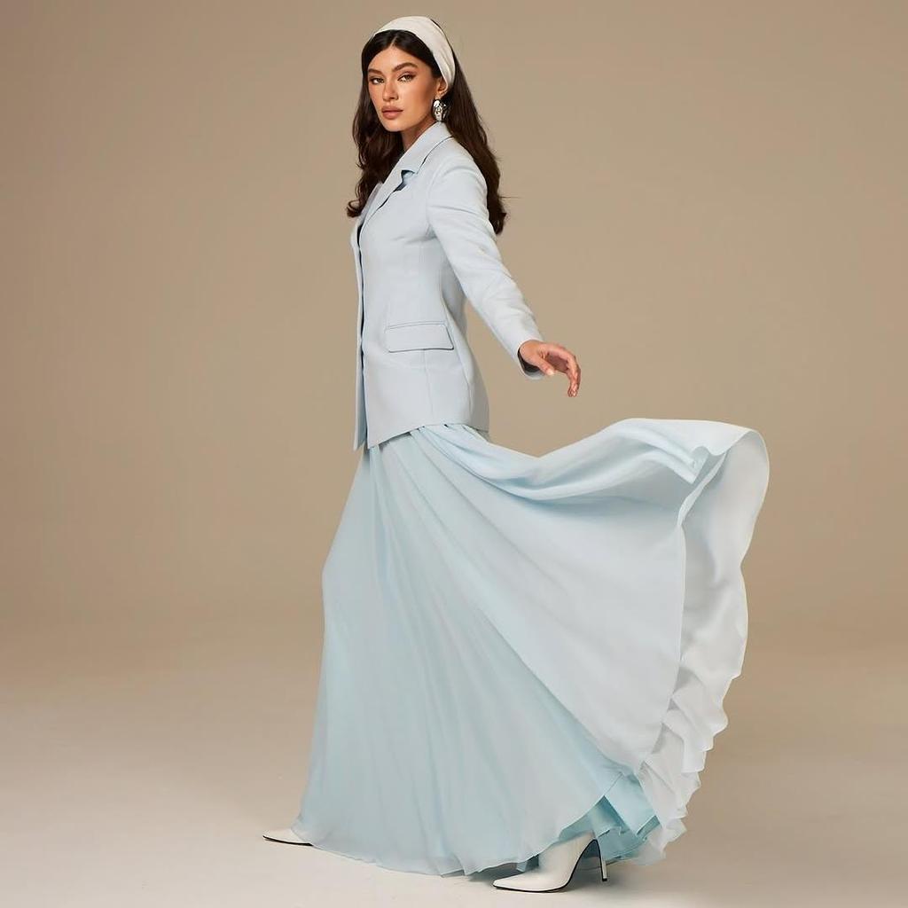 2025 Autumn/Winter Versatile Suit Jacket & Double-Layer Gauze Midi Skirt Set