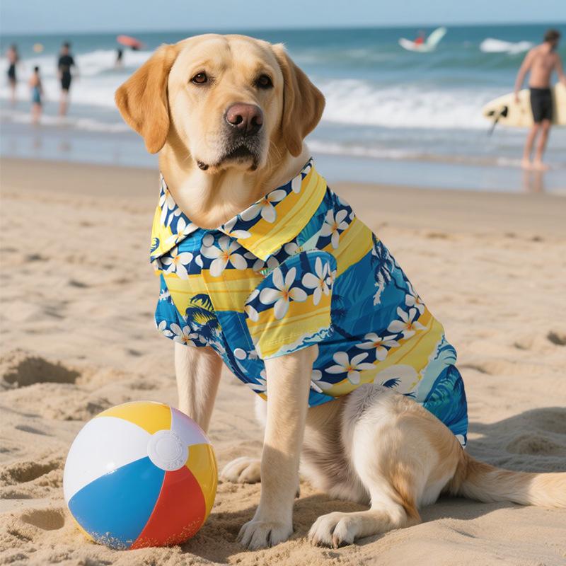 Summer Ice Pet Shirt Big Dog Printed Beach Shirt Breathable Clothing 3XL
