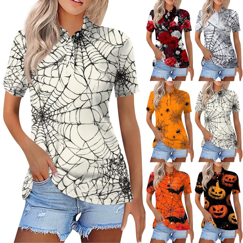 Women's Fashion Casual Lapel Short Sleeve Printed Shirt Women's Button Up Tops