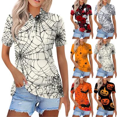 Women's Fashion Casual Lapel Short Sleeve Printed Shirt Women's Button Up Tops