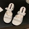 One Word with Sandals Women's Summer New Thick Heel with Skirt Bow Wear High Heel Cool Slippers
